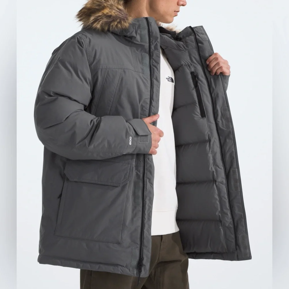 The North Face McMurdo Parka Mens Grey with Faux Fur Trim Hood, Warm Coat Ski XL